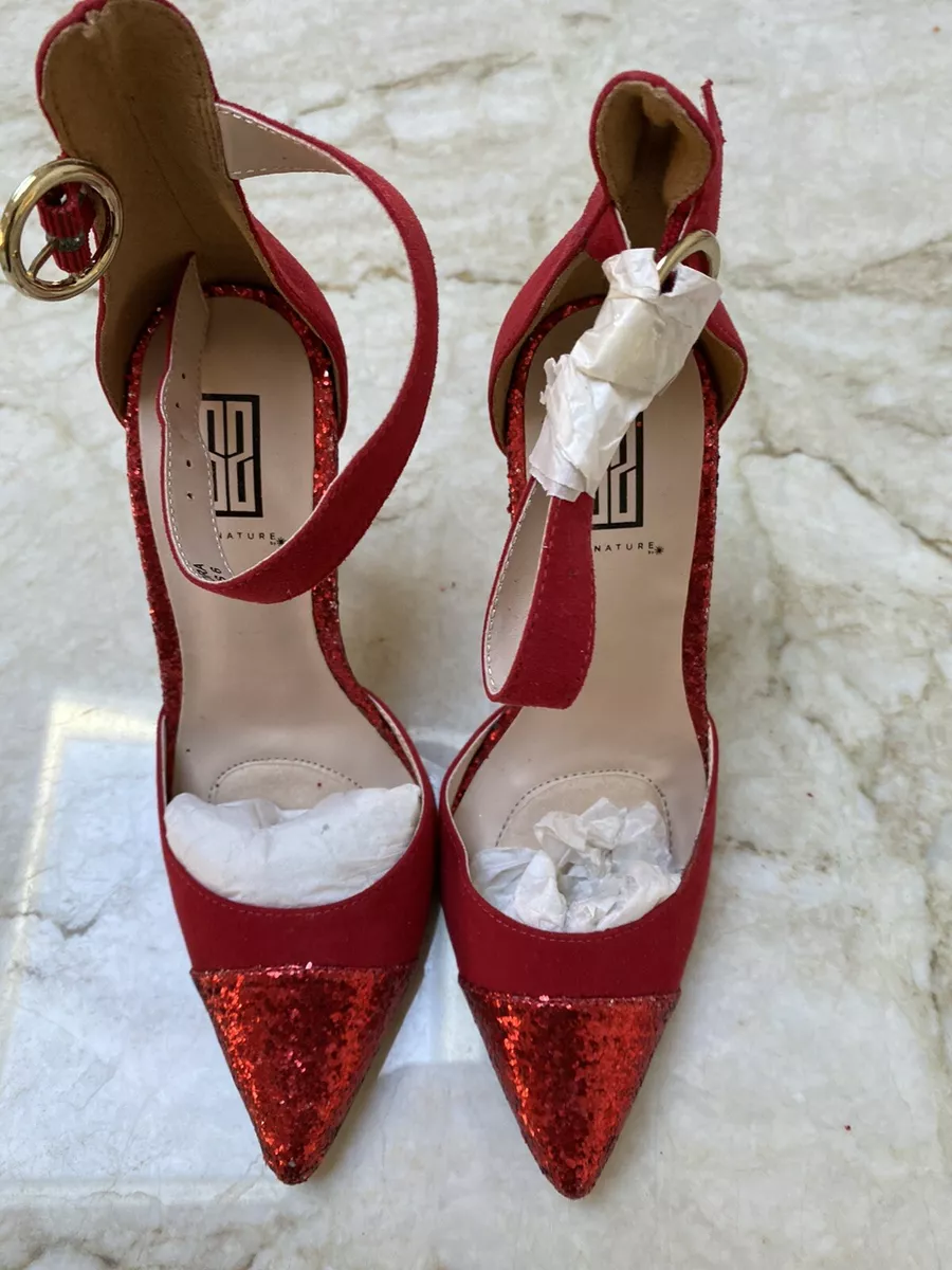 NEW ELEANORA SIGNATURE women ladies RED SEQUENCE HEELS SHOES size