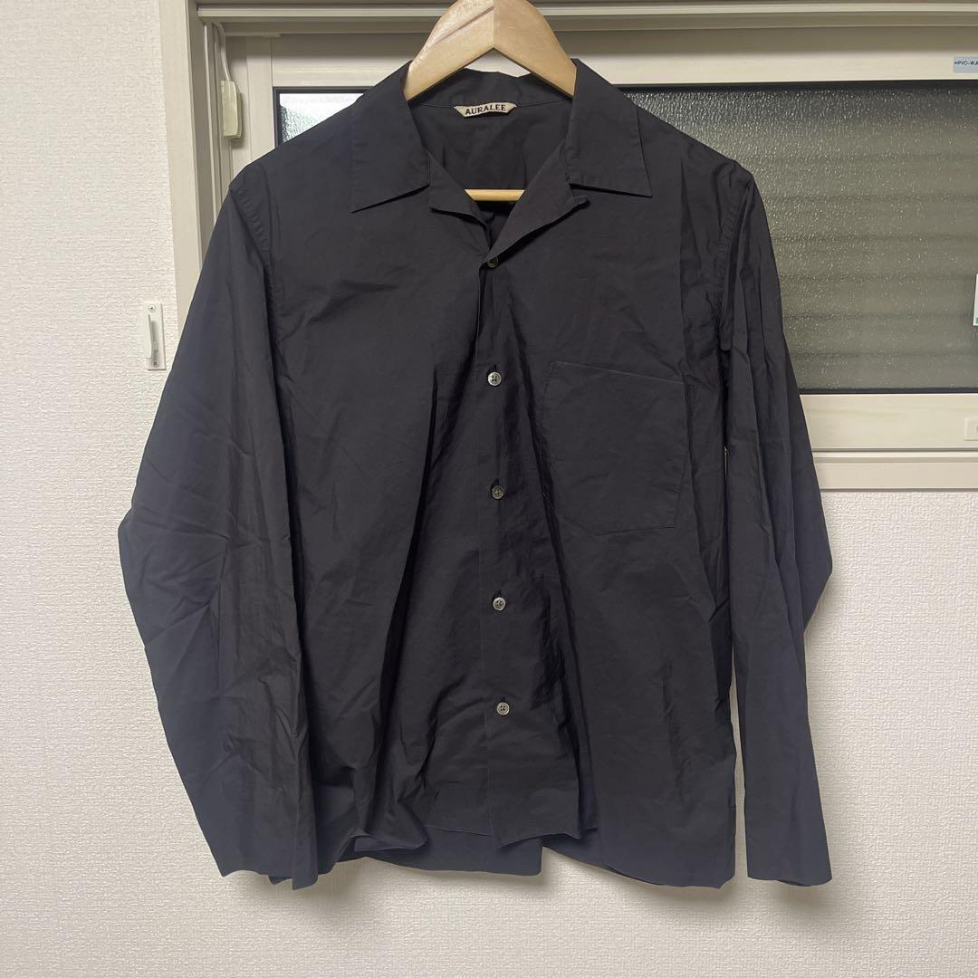Auralee Selvedge Weather Cloth Open Collar Shirt Black Size 3  