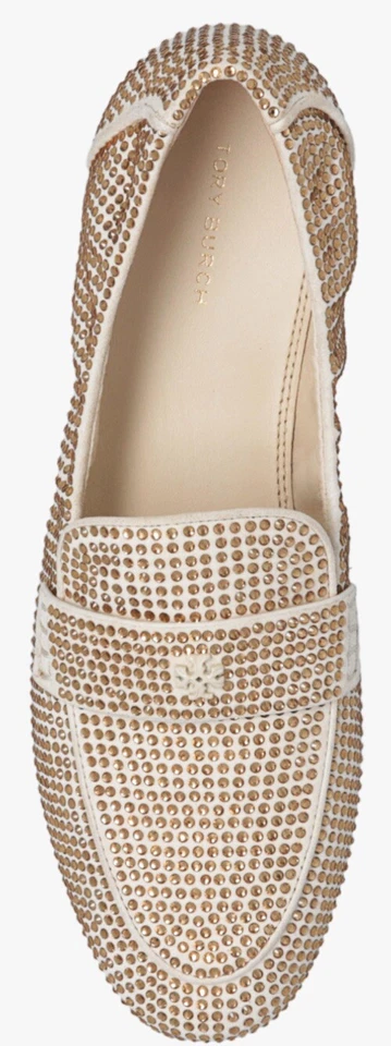 Mocasín Tory Burch Champagne Cubierto de Cristal Crema Gamuza Ballet Plano Talla 7.5 ¡EXCELENTE ESTADO USADO! Foto 4 de 4