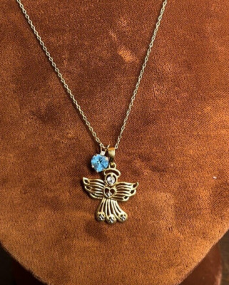 ROSS SIMONS Genuine Diamond Angel Vermeil Sterling Silver Necklace w Extra Topaz