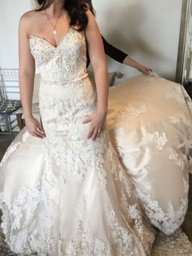 Brautkleid Hochzeitskleid Knopfleiste Boho Vintage Spitze, Fit + Flare Gr 10 - Bild 11 von 24