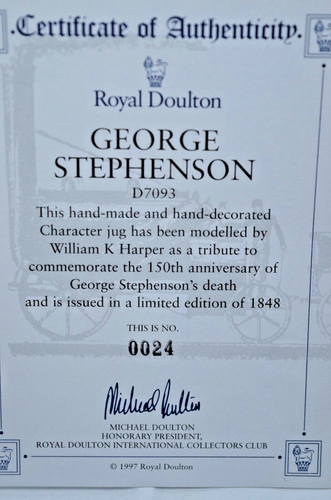 ROYAL DOULTON LTD. EDITION CHARACTER JUG GEORGE STEPHENSON D 7093 BOXED & CERT. - Picture 11 of 11