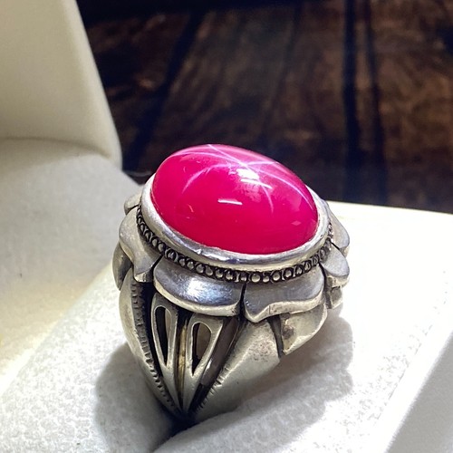 Handmade 925 Silver Men's Ring Vintage Siz Ray Big Ruby US 9.75 – 22g Unique Des - Picture 5 of 9