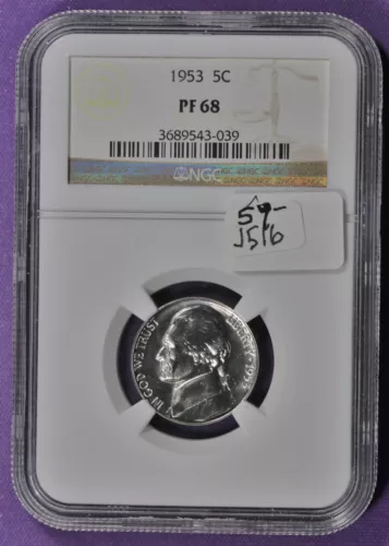 1953 Jefferson Nickel.  In NGC Holder.  Proof 68.   j516