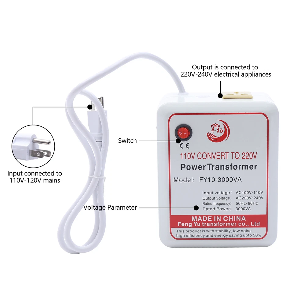 Step-Up 110V To 220V Transformer Converter 3000W Fit 220V Electric Appliances - Image 2 of 4