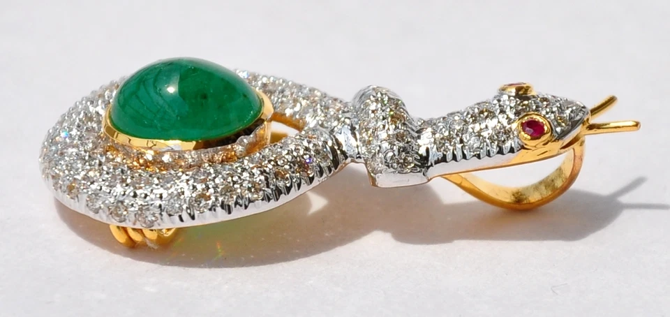 18KT AAA 7CT EMERALD 2.8CT DIAMOND SNAKE BROOCH COLLAR COLLIER HALSKETTE ネックレス - Image 4 of 4