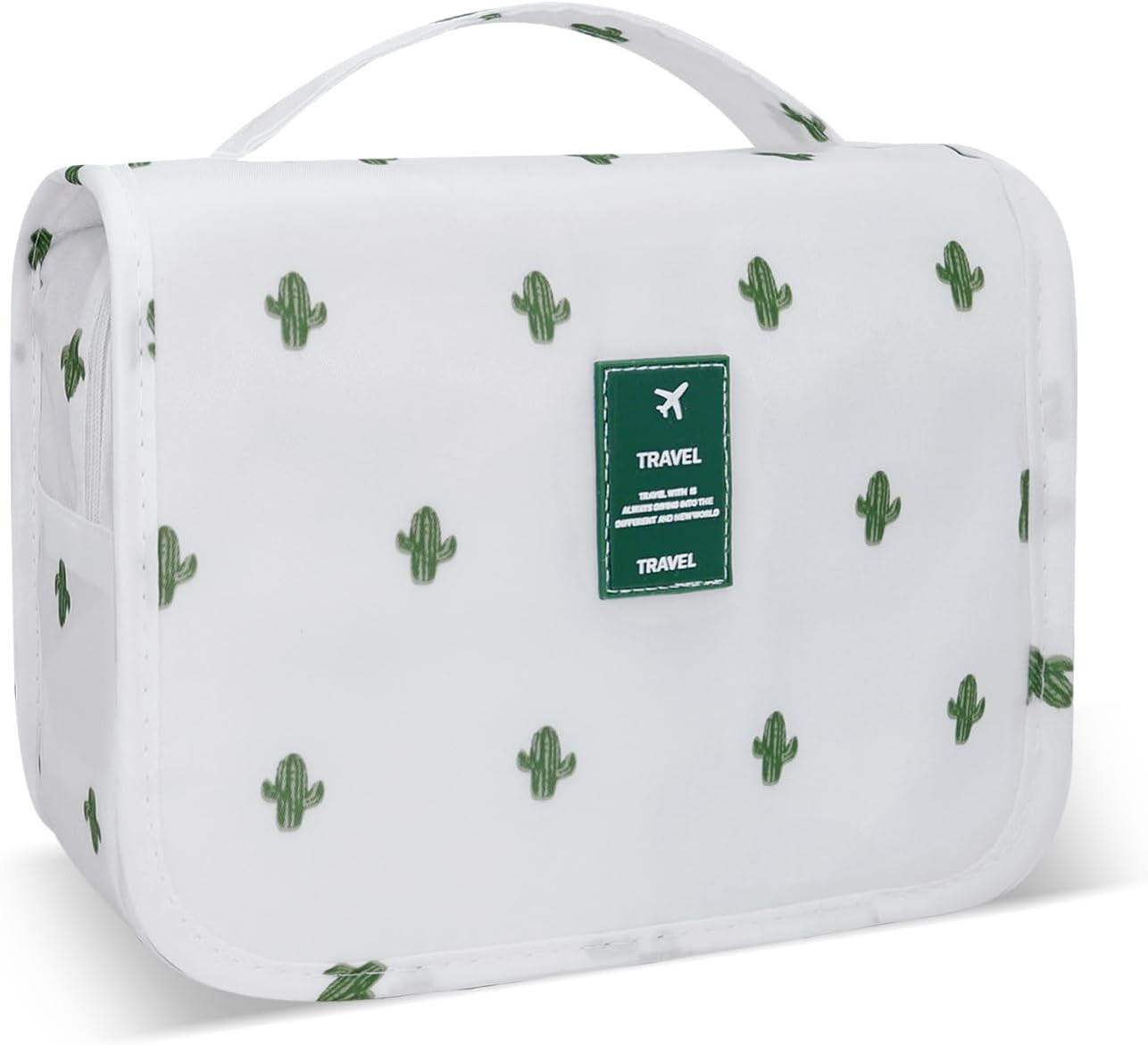 Large Hanging Toiletry Bag with Hook - Spacious Travel Organizer B-White Cactus