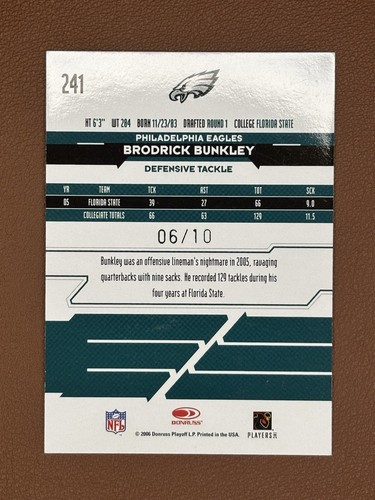 2006 Leaf Rookies & Stars - #241 Broderick Bunkley /10 - Rookie Longevity Black - Picture 2 of 4
