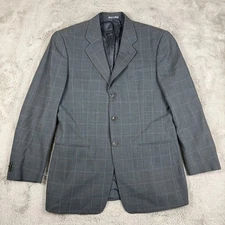 Armani Collezioni Plaid Blazer Sport Coat Made Italy Gray 40R Wool Blend Career