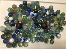 110 Vintage Marbles Blue Green White Swirl Some Glow UV With Blacklight