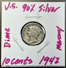 1942 - 10C Mercury Dime / 90% Silver Coin.