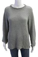 Eileen Fisher Womens Open Knit Crew Neck Pullover Sweater Top Green Size L
