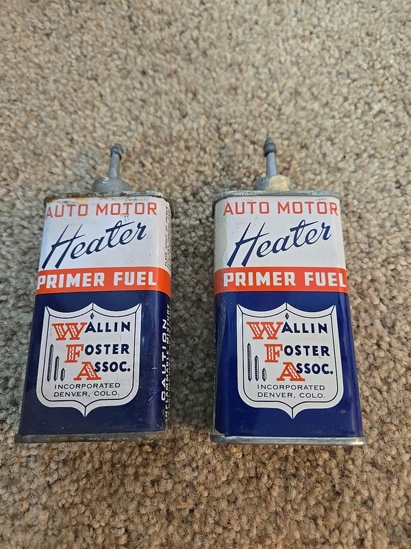 1940'-50's Rare Vintage AUTO MOTOR HEATER PRIMER FUEL CANS new SHELF WARE 