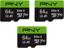 PNY 64GB Elite-X Class 10 U3 V30 Microsdxc Flash Memory Card, 3 Count Pack of 1
