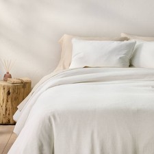Full/Queen Heavyweight Linen Blend Duvet Cover  Sham Set White - Casaluna: