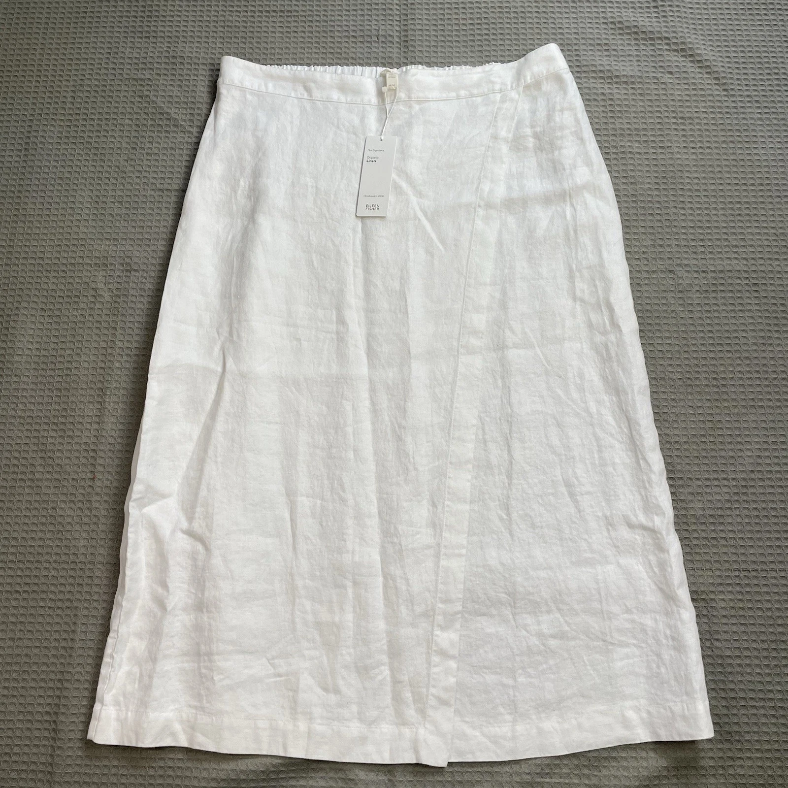 New Eileen Fisher 100% Organic Linen Wrap Midi Skirt Medium Womens White Coastal