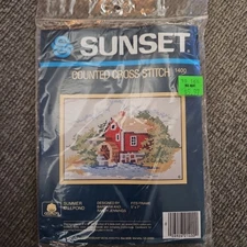 Sunset Counted Cross Stitch Kit 1400 Summer Millpond 1985 Sealed New 8x10"