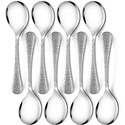 Hammered Stainless Steel Metal Serving Utensils Set of 8 10 Serving Spoons