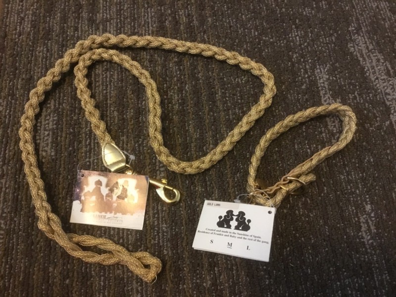 Vintage Frankie & Baby by Beverly Feldman Gold Braid Dog Leash & Collar set NWT