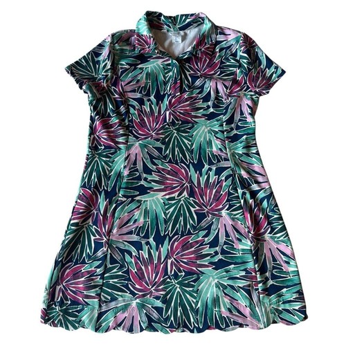 Sigrid Olsen Golf Tennis Tropical Floral Stretch Kleid Kurzarm Größe Large