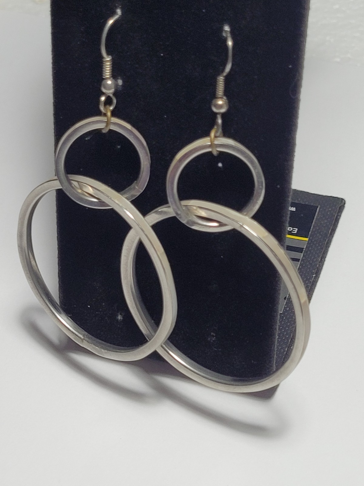 Silver Tone Double Interlocking Circle Hoop Dangl… - image 2