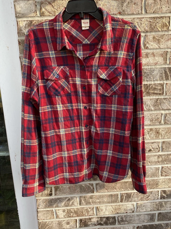 Camisa de franela de algodón a cuadros roja y azul talla XL para mujer Mossimo Supply Co Foto 4 de 4