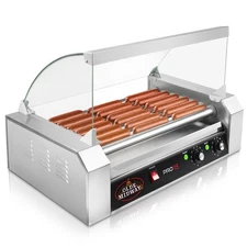 Commercial Electric 18 Hot Dog 7 Roller Grill Cooker Machine with Cover