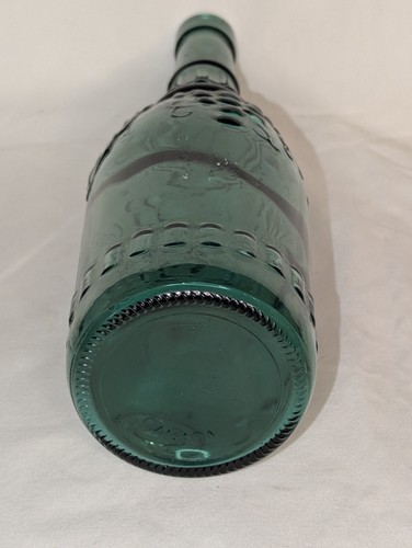 Decorative Green Glass Bottle Embossed Fruit Grapes Leaves Design Emerald 11.5" - Picture 4 of 4
