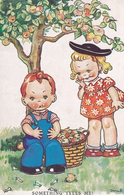 Biesen Postkarte Something Tells Me Cute Kids WW2 Kriegshumor Dez 1945