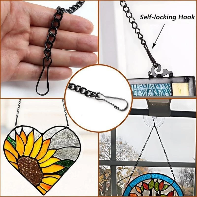 Stained Glass Window Hanging Chain Kit Picture Hanging Chians 9 Chains & 8 Hooks Foto 3 de 4