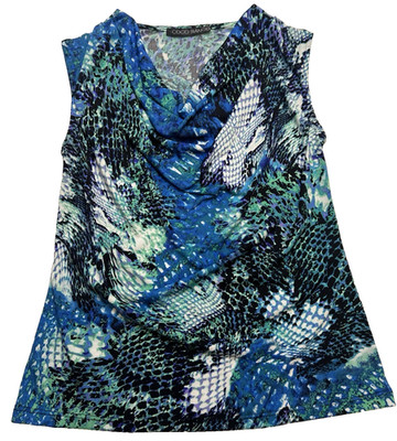 Ladies Coco Bianco slvlss poly/spndx drape neck blue/green/black/white S/XSM top