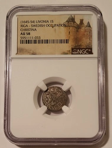 Livonia (Latvia) Swedish Occupation (1645-54) Silver Solidus Riga Mint AU58 NGC