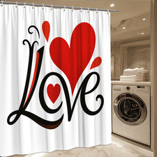 Love Shower Curtain with Red Hearts - Cute Bathroom Decor