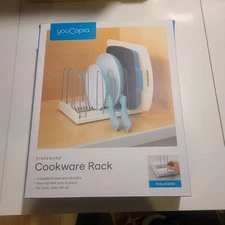 YouCopia StoreMore Cookware Rack Adjustable Pan Organizer, Expandable, White