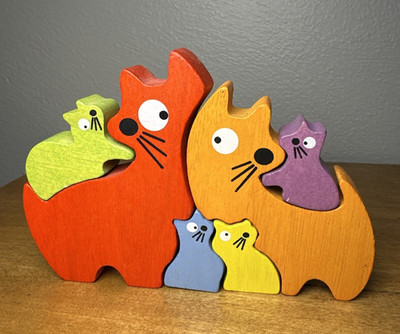 Begin Again Kitty Cat & Kittens Family 6 Piece Nesting Wooden Jigsaw Puzzle