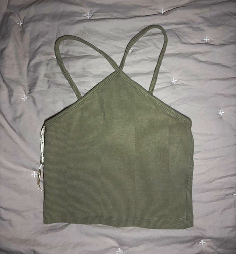 Zara Women’s Green Halter Neck Knit Cropped Tank Top, Size S