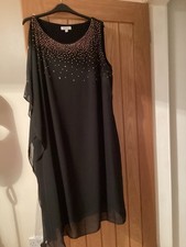 Nightingales Women's Black Dress with Gold Sequin Detail Size 20