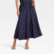 Women's Full Midi A-Line Skirt - A New Day Navy Blue M