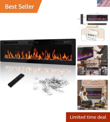 72 inch Electric Fireplace Recessed and Wall Mounted,750/1500W Fireplace Heat...