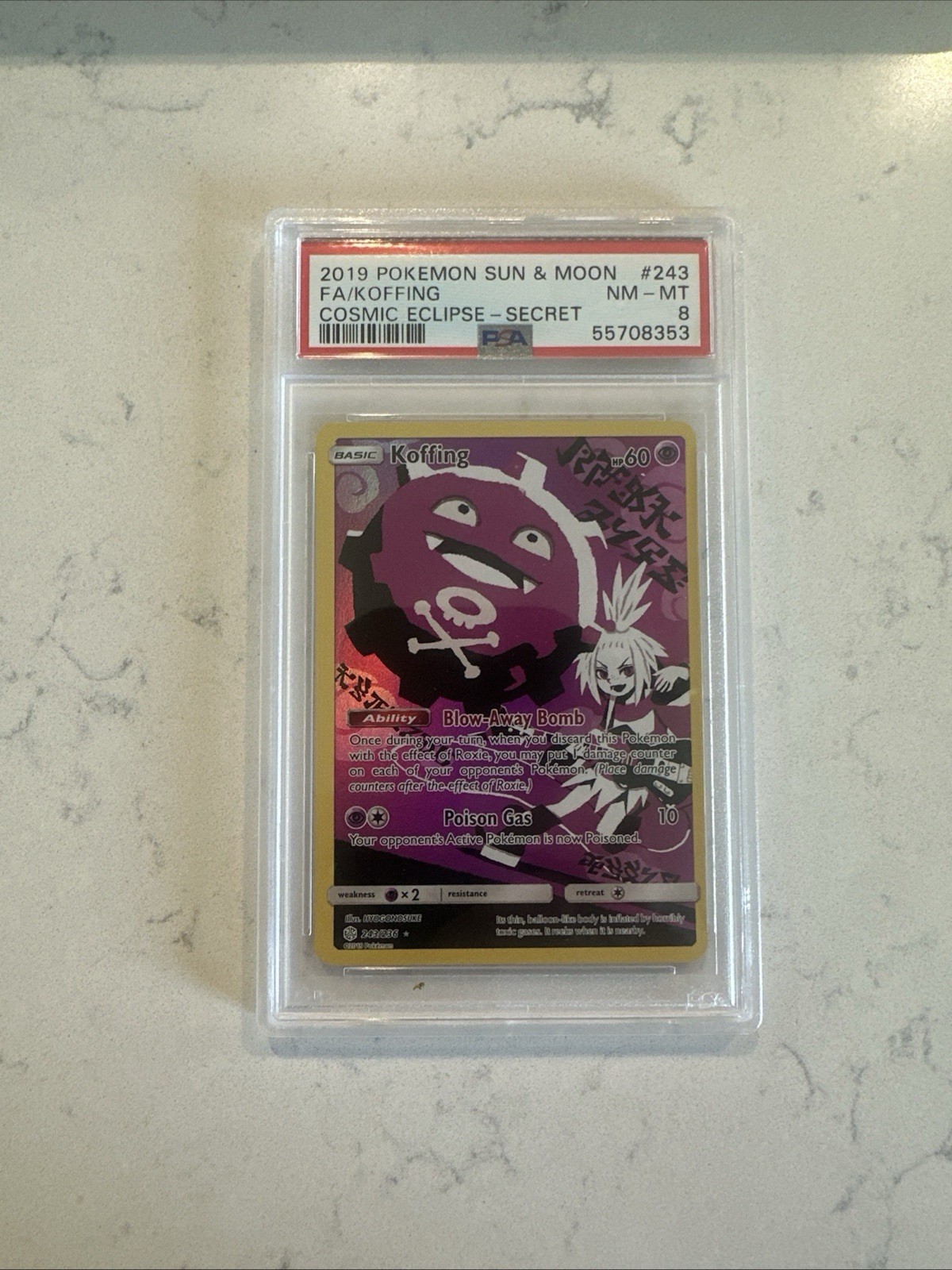 2019 POKEMON SUN & MOON COSMIC ECLIPSE SECRET #243 FULL ART/KOFFING PSA 8 view 1