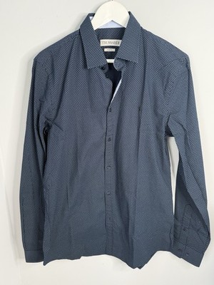 Trussardi Slim Fit Shirt Blue Micro Pattern Stretch Cotton Size 41
