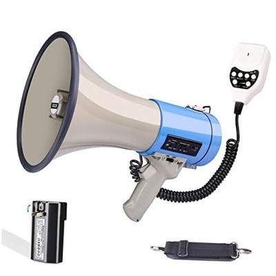  Professional 50w Megaphone Bullhorn-Loud Speaker With Detachable Blue Grey