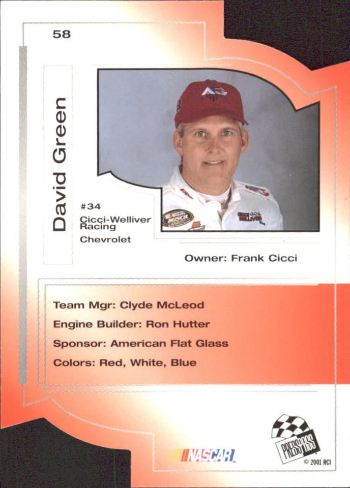 2001 Press Pass Trackside Die Cuts #58 David Green - RAC - Image 2 of 2