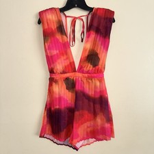 Pinkapple Dresses Orange Tie Dye Plunge Pleated Romper Playsuit Size S NWT!