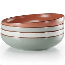 Pasta Bowls Set of 4 - Large 30 oz Bowls - Stylish Ceramic Plates - Safe for ...