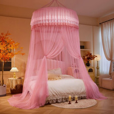 Girls Bed Canopy Polyester Princess Mosquito Net Pink Dome Mesh Canopy Mosquito 