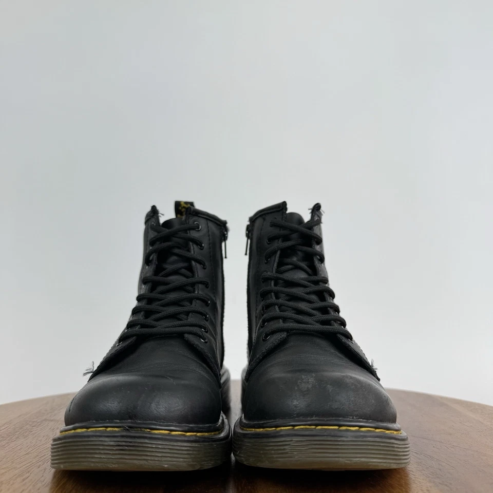 Botas de combate Big Kids Dr Martens Jr 1460 de cuero negro con plataforma botines talla 4 Y Foto 3 de 4