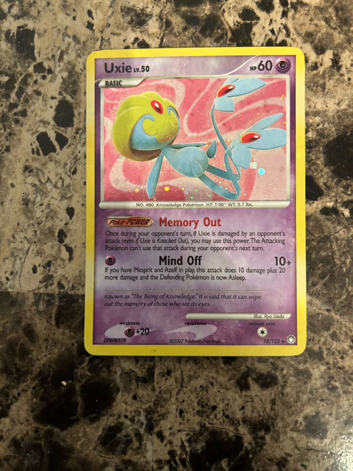 Uxie 18/123 2007 Mysterious Treasures Pokemon Card TCG Cosmos Holo Rare - MP
