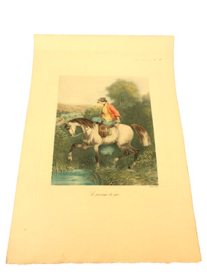 Le Passage Du Gue by Alfred de Dreut   French Horseback Riding Colored Print