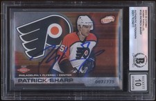 Patrick Sharp Signed 2002-03 Pacific Atomic Rookie Card #122 /775 BAS 10 Auto